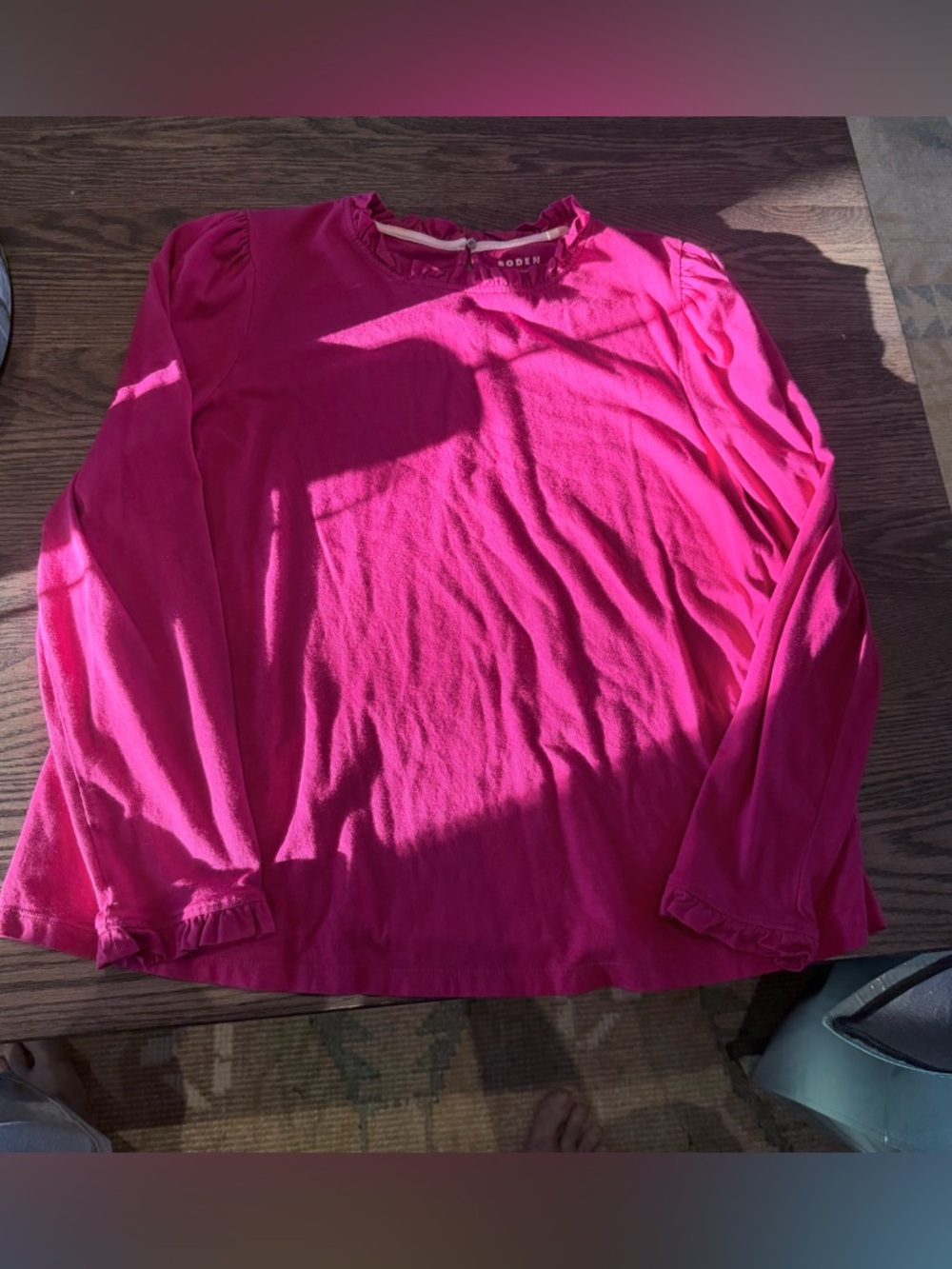 Boden Supersoft Frill Detail Top in Berry. Size 20/22